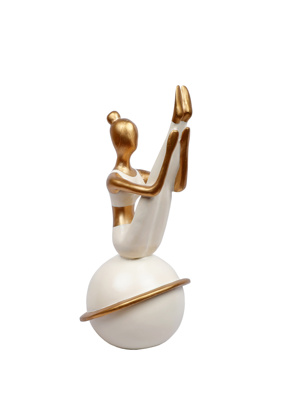 

TANSHA QUO White & Gold-Coloured Yoga Holding Legs Sitted Pose Sitting On The Ball Showpieces