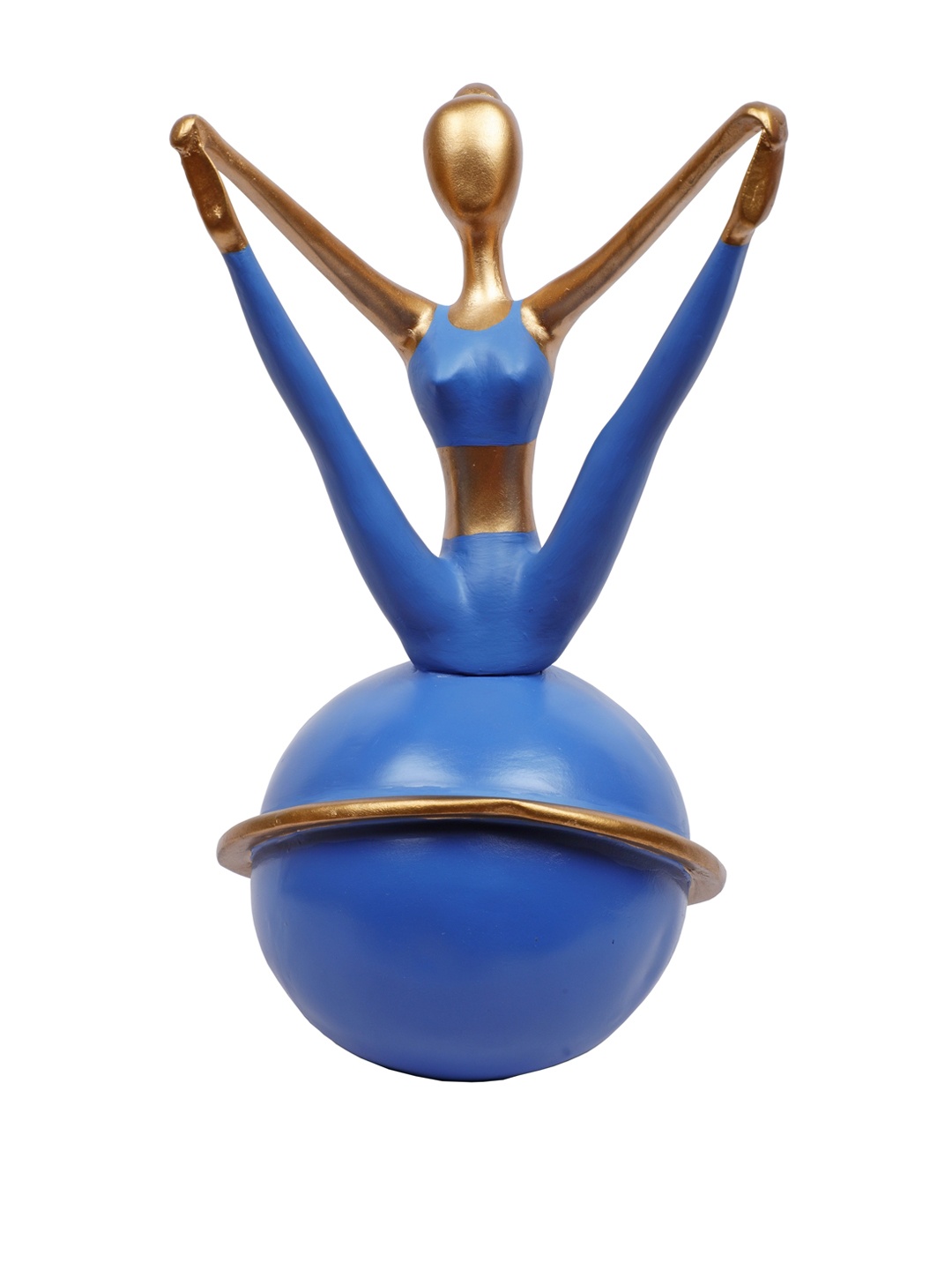

TANSHA QUO Blue & Gold-Coloured Wide Angle Sitted Pose Sitting On The Ball Showpieces