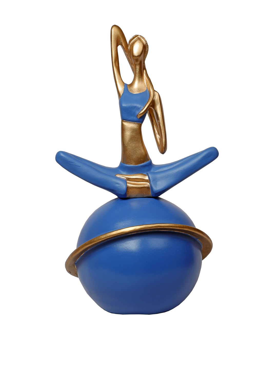 

TANSHA QUO Blue & Gold-Coloured Cow Face Pose Yoga Lady On Ball Sculpture Showpieces