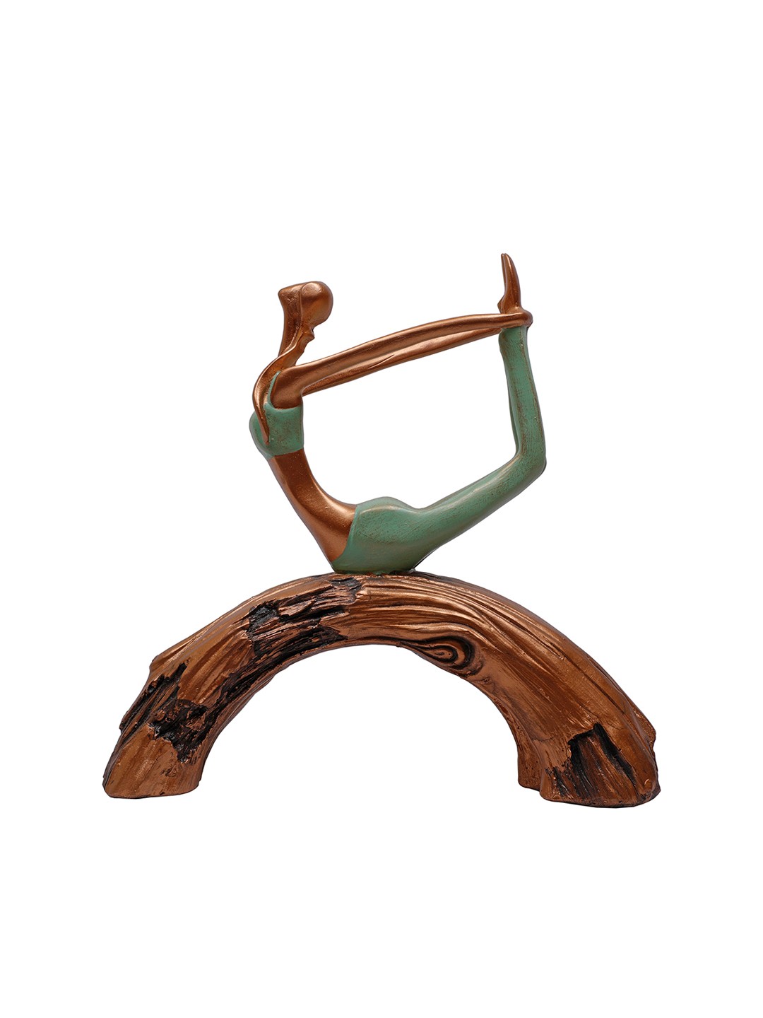 

TANSHA QUO Green & Brown-Coloured Bow Pose Yoga Lady On Wooden Showpieces