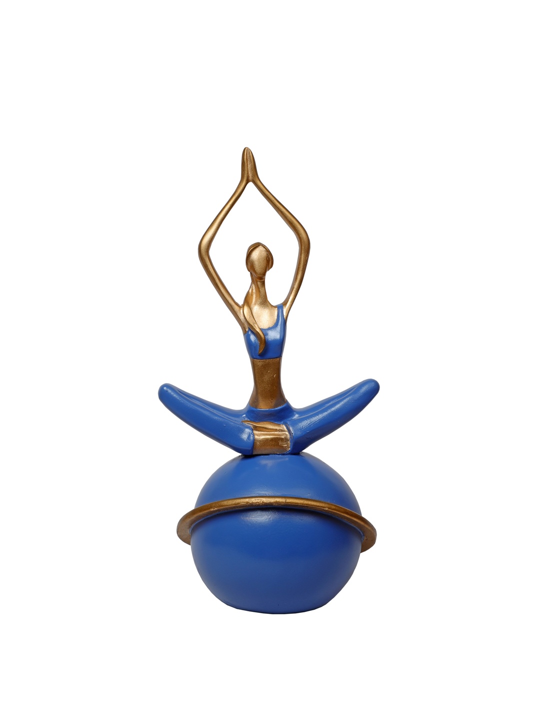 

TANSHA QUO Blue & Gold Lady Yoga Praying Hands Sitted Pose Sitting on The Ball