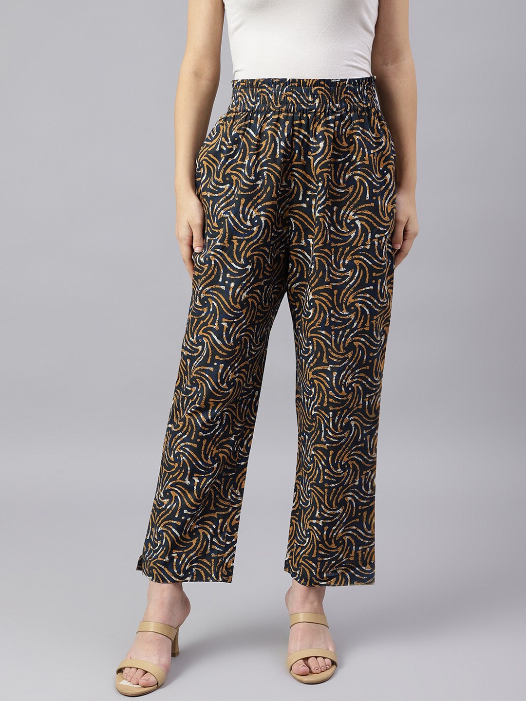 

DECKEDUP Women Green Animal Printed Relaxed High-Rise Easy Wash Trousers