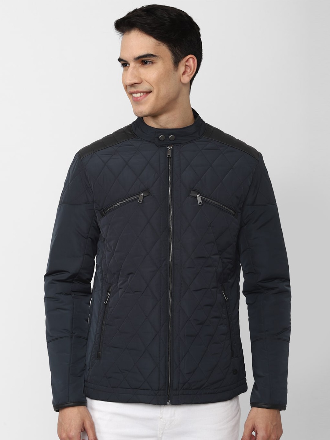 

Peter England Casuals Men Navy Blue Self Design Long Sleeves Quilted Jacket