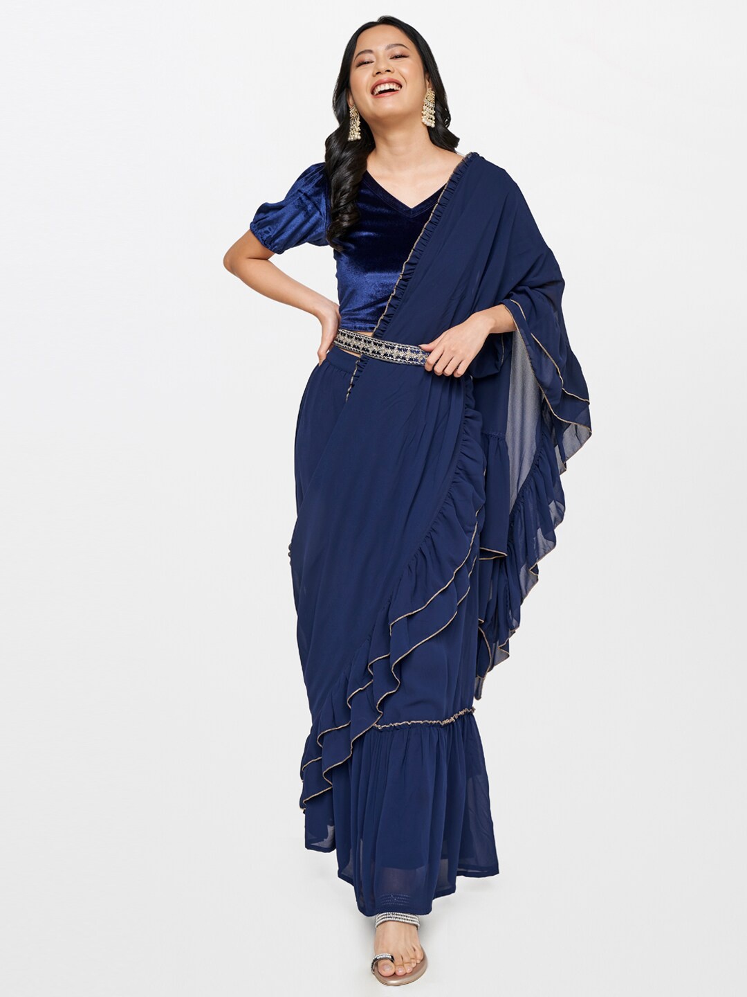 

Global Desi Blue Ready To Wear Party Saree