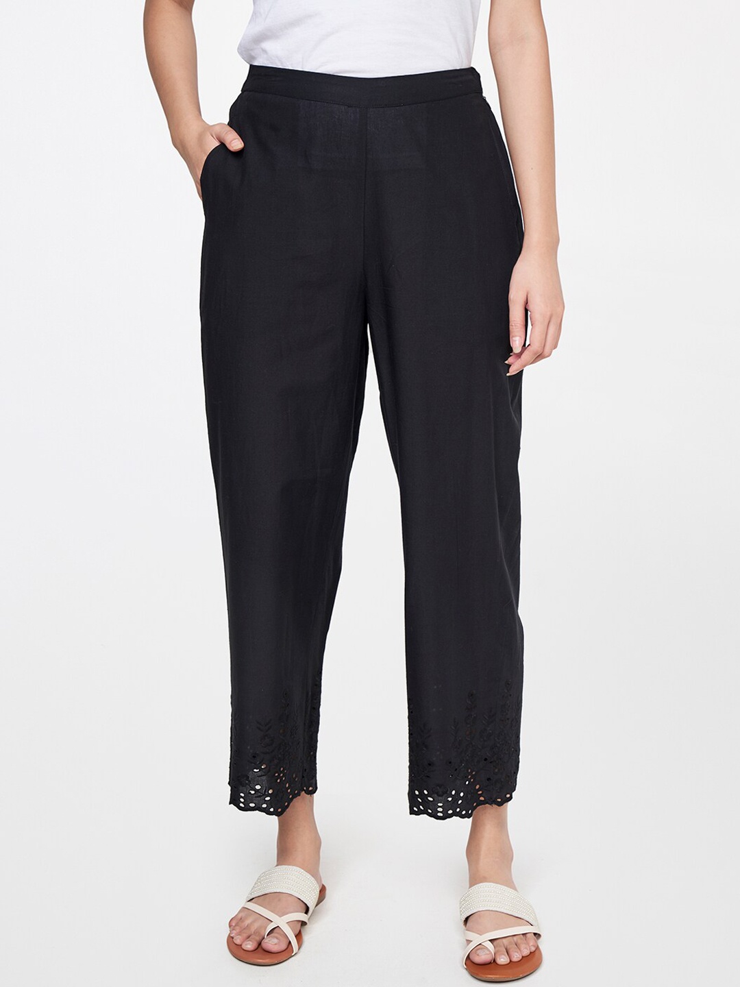 

Global Desi Women Black Rayon Parallel Trousers