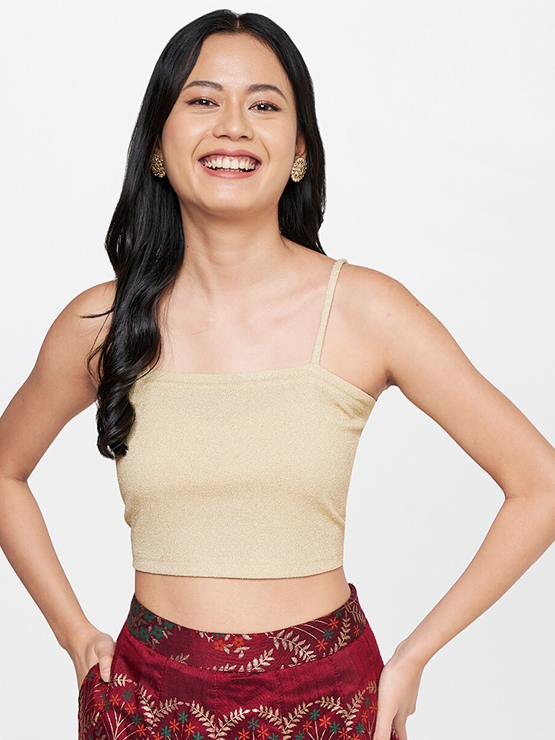 

Global Desi Women Beige Styled Back Crop Top