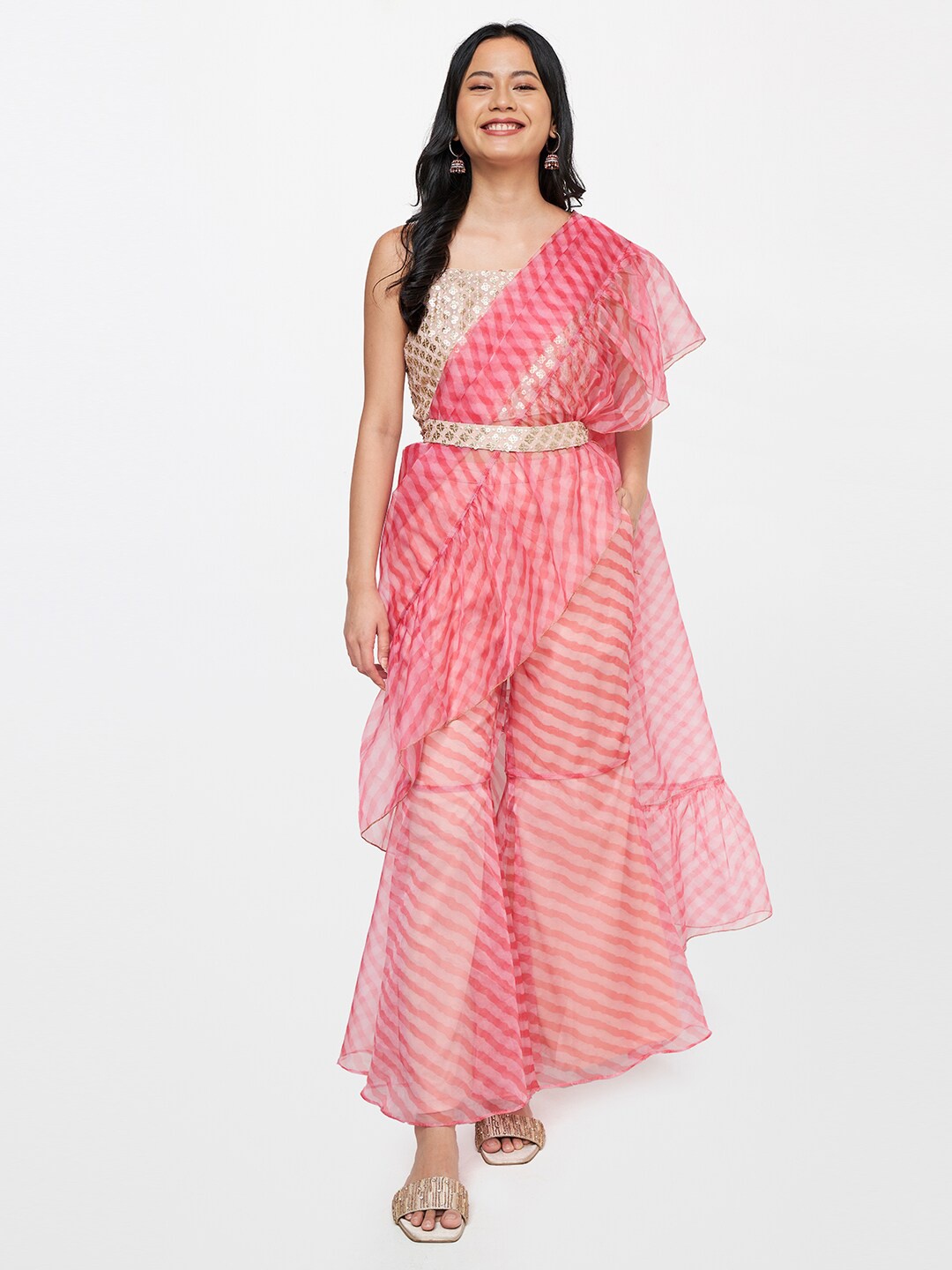 

Global Desi Women Pink Leheriya Saree