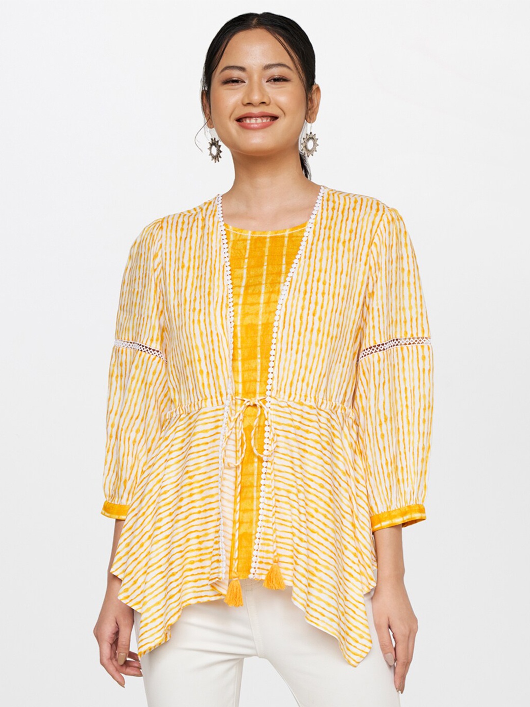 

Global Desi Women Mustard Yellow Striped Top
