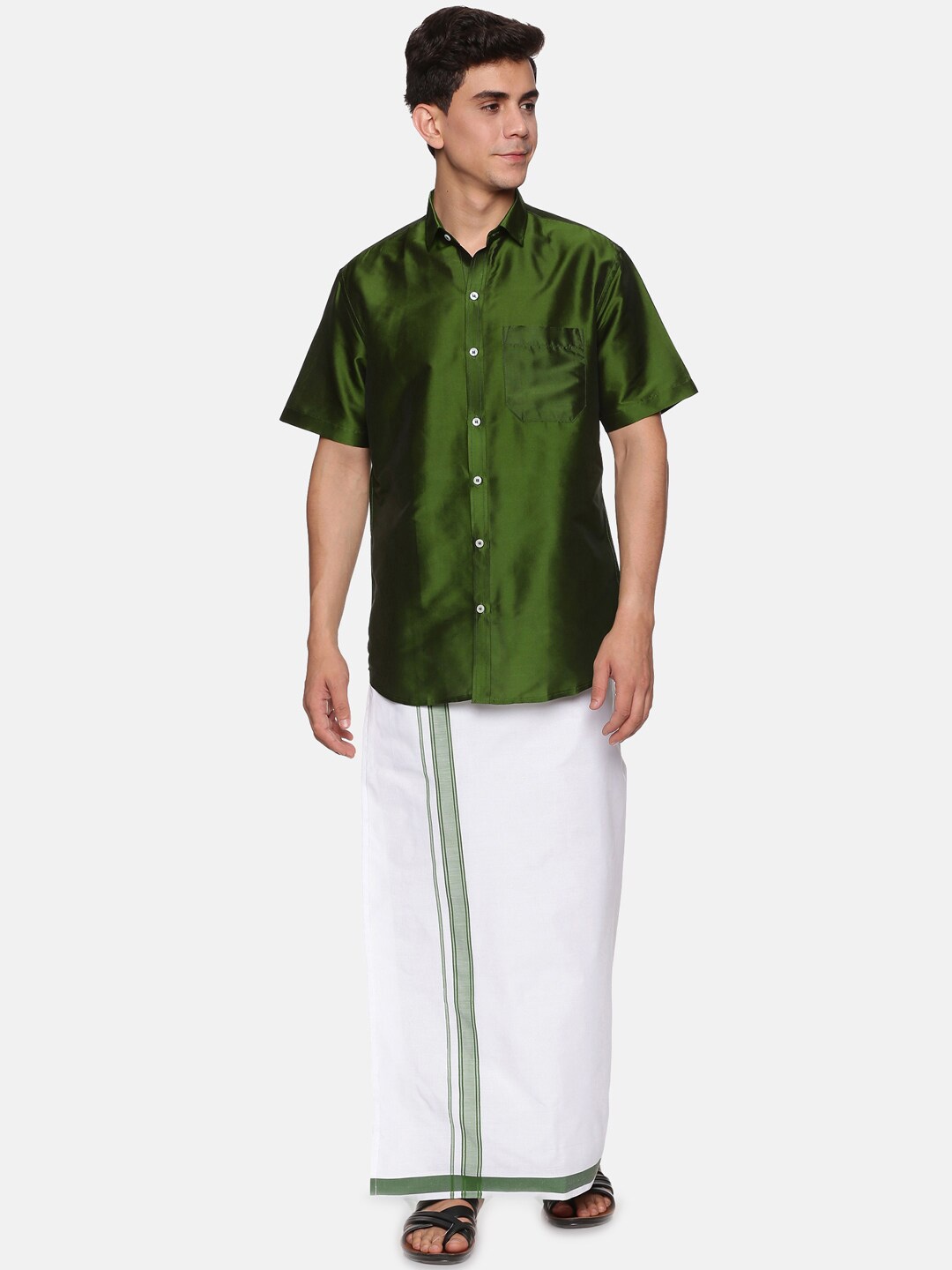 

Sethukrishna Men Olive Green & White Shirt