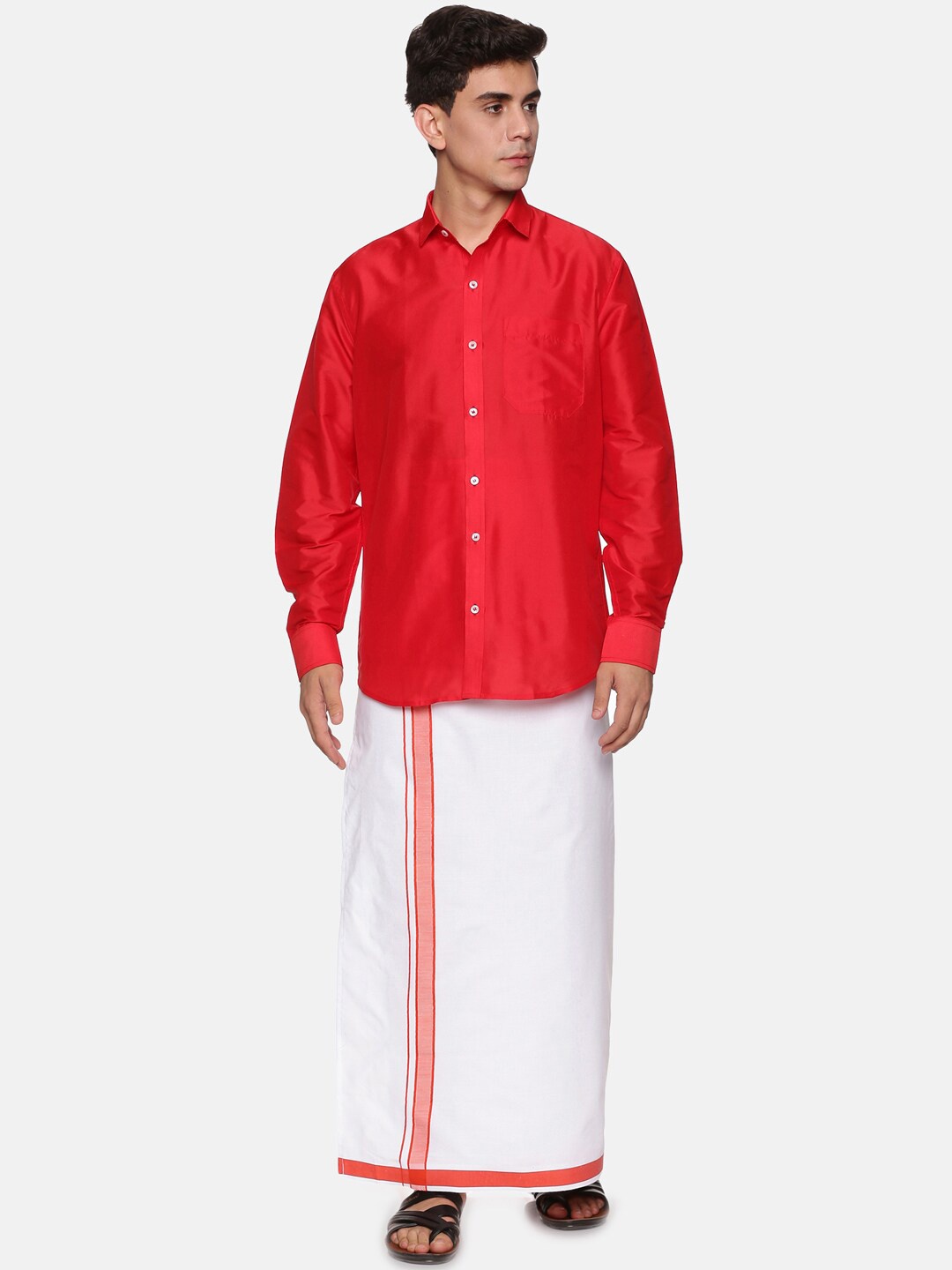 

Sethukrishna Men Red & White Shirt with Dhoti Pants