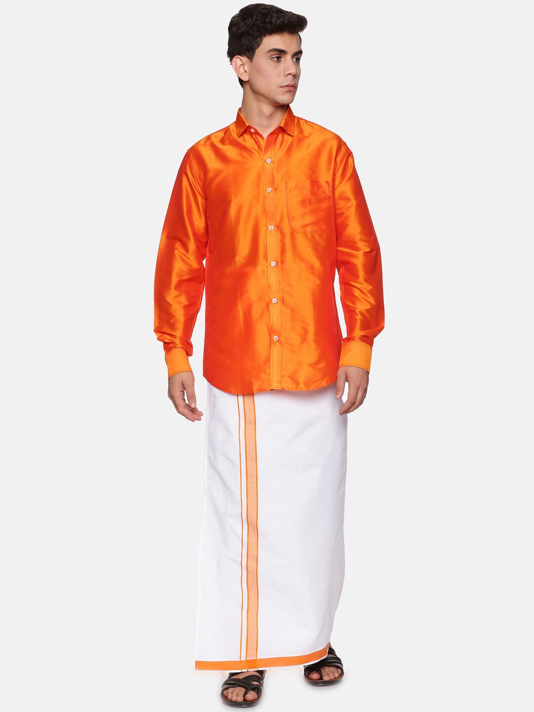 

Sethukrishna Men Orange & White Shirt with Dhoti Pants