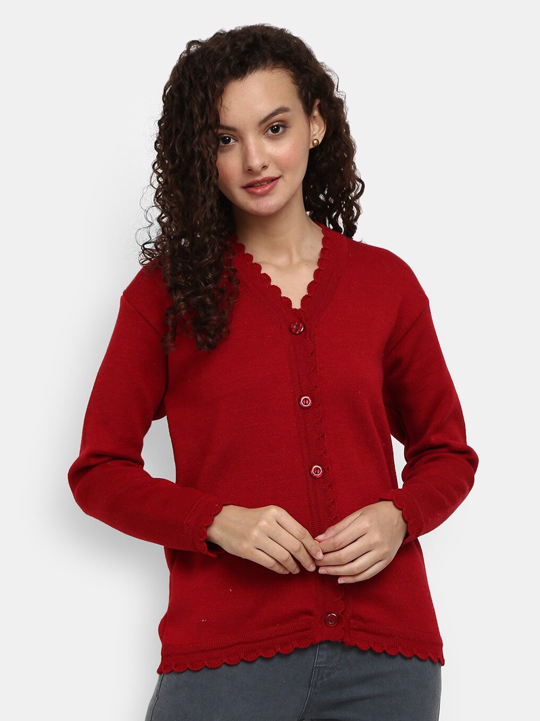

V-Mart Women Maroon Cardigan Sweatshirt