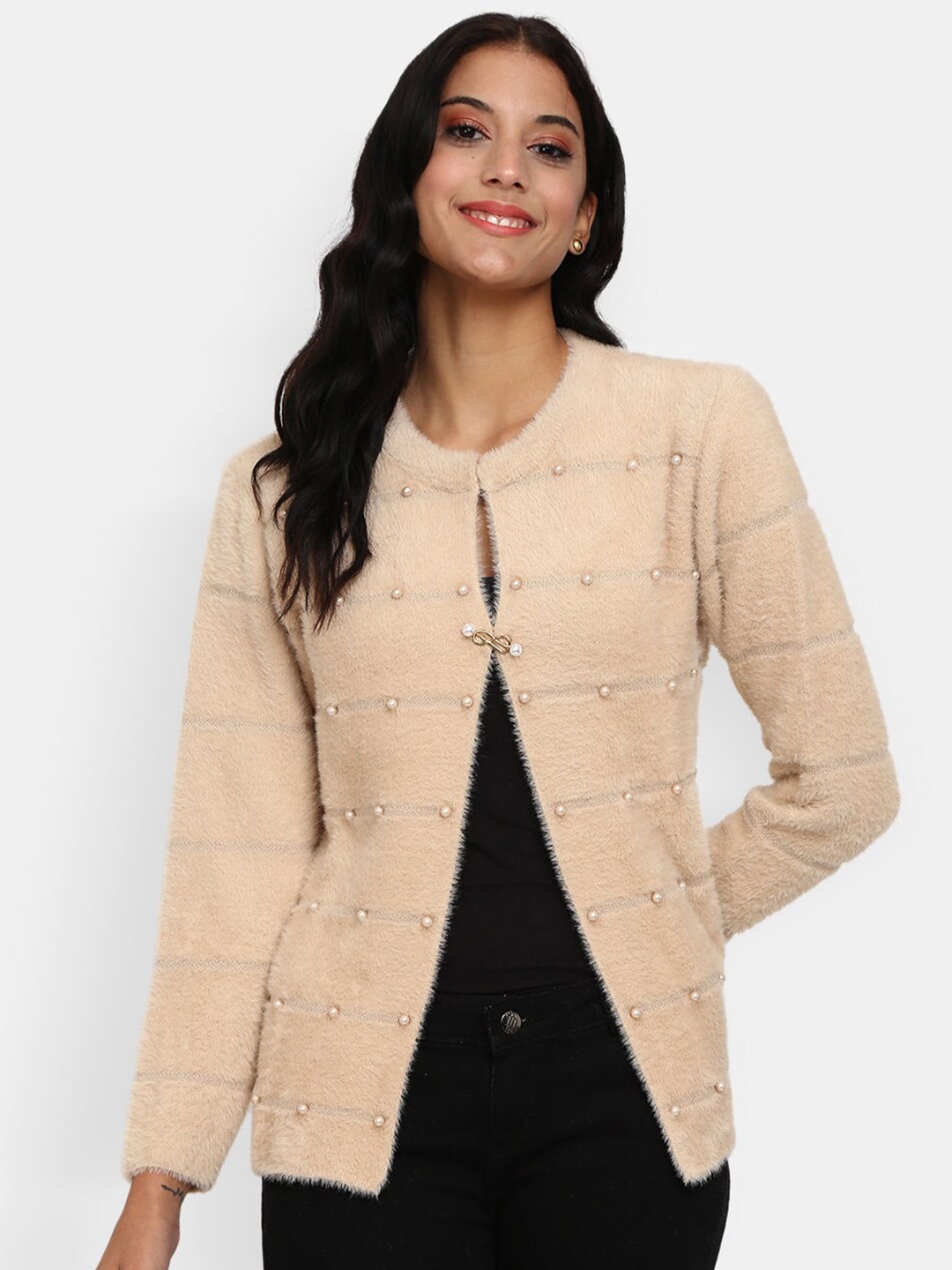 

V-Mart Women Beige Striped Cardigan
