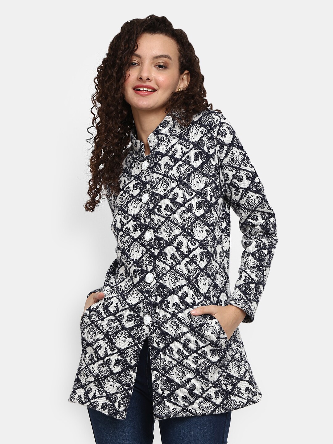

V-Mart Women White & Black Longline Cardigan