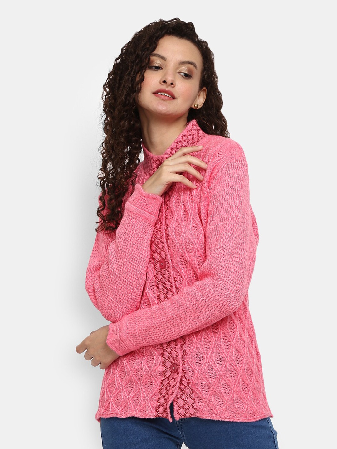 

V-Mart Women Pink Self Design Cardigan