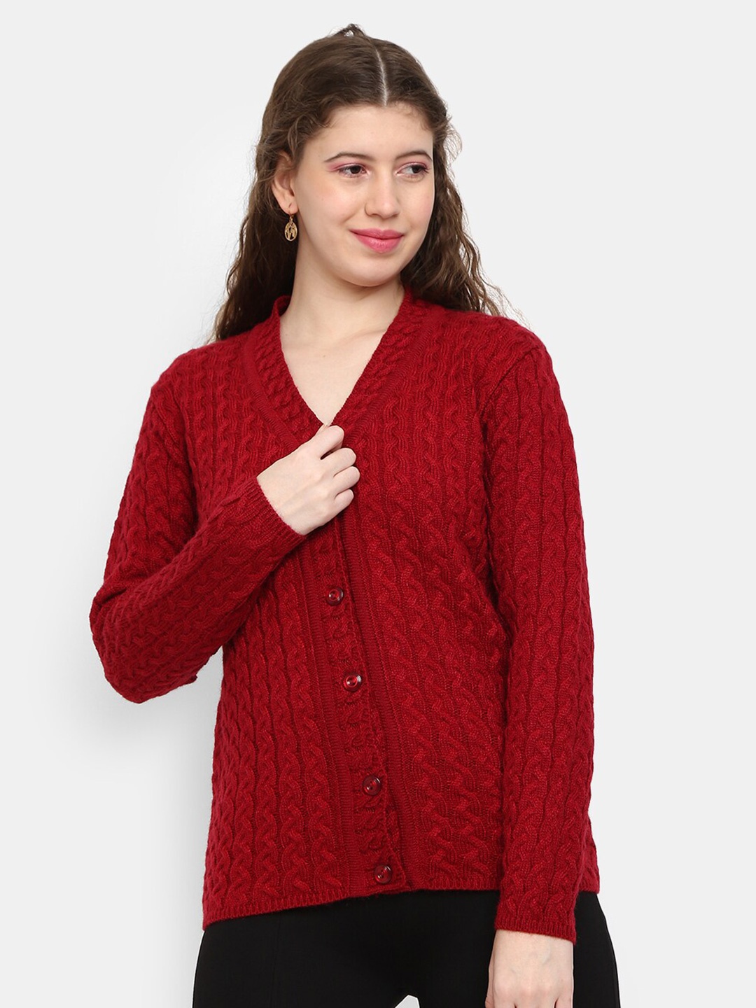 

V-Mart Women Maroon V Neck Cardigan