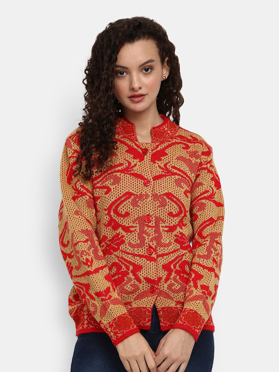 

V-Mart Women Red Self Design Cardigan