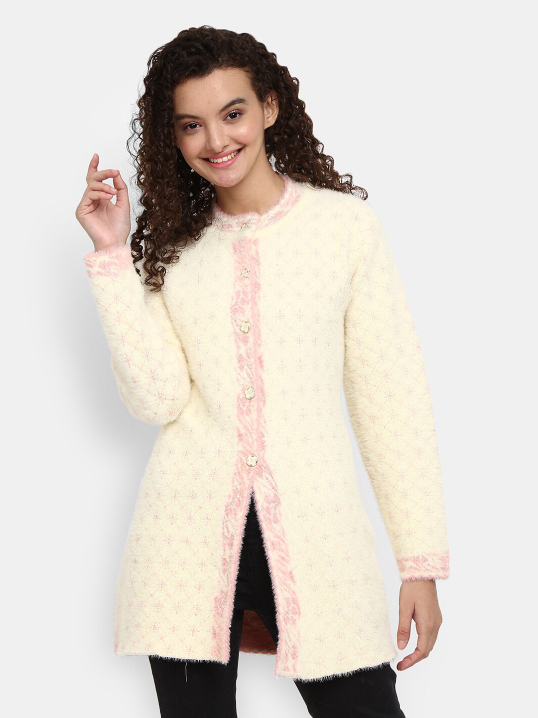 

V-Mart Women Cream-Coloured Checked Sweatshirt