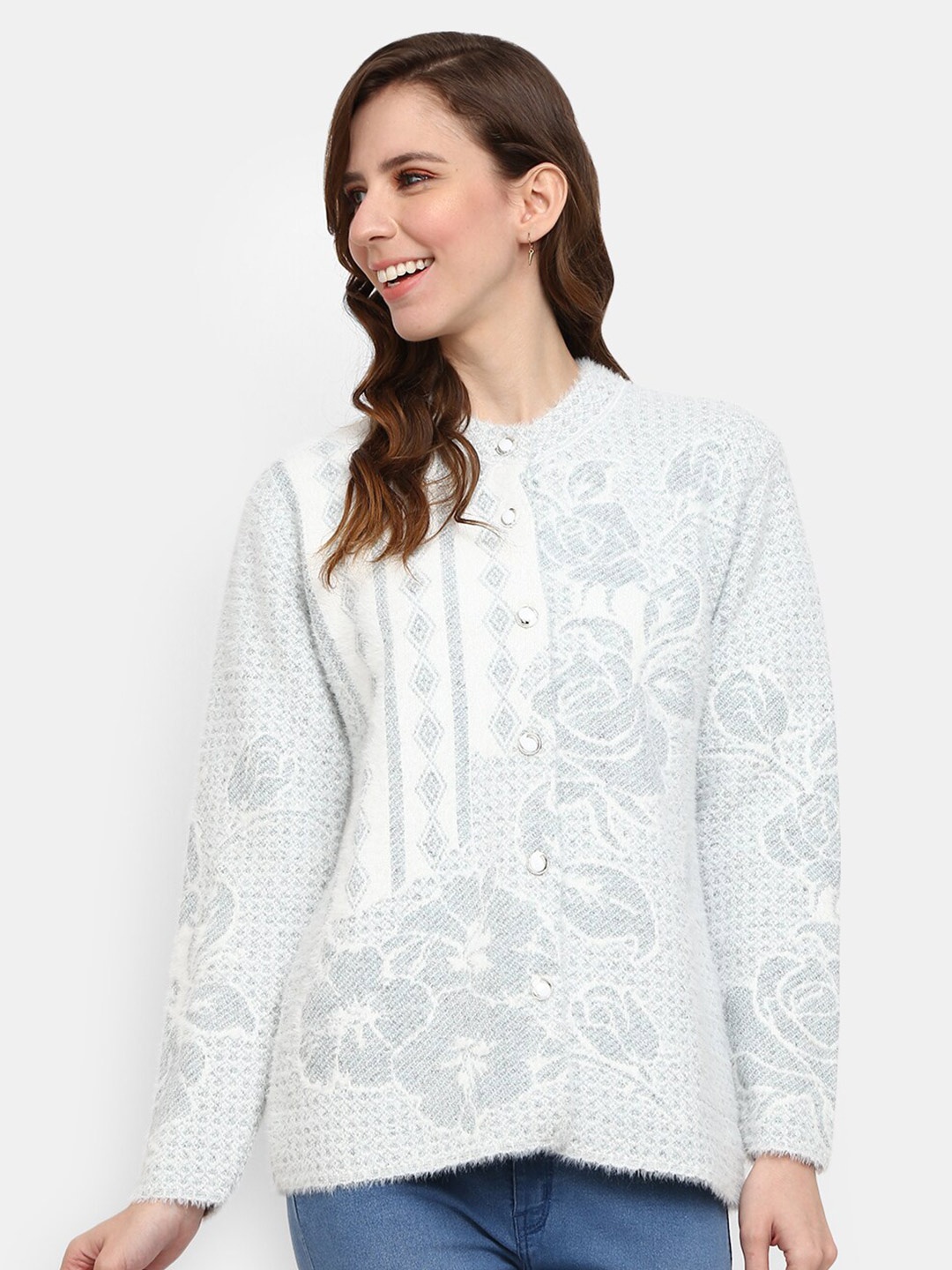 

V-Mart Women Grey Floral Cardigan