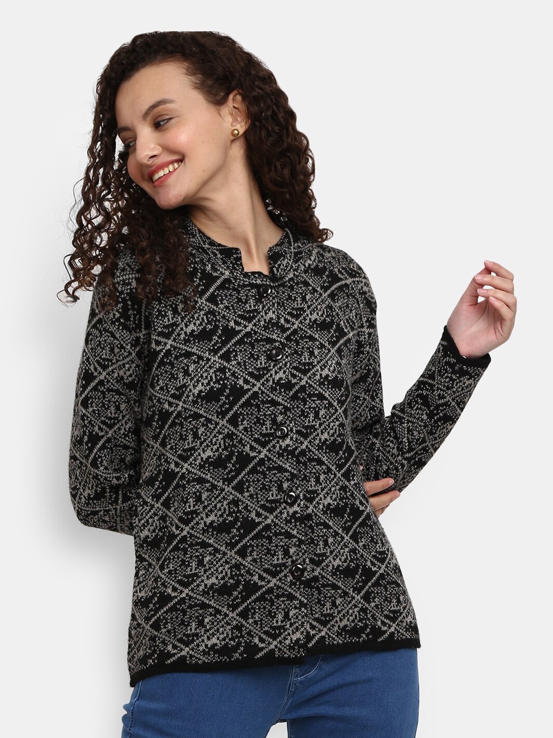 

V-Mart Women Black Self Design Cardigan