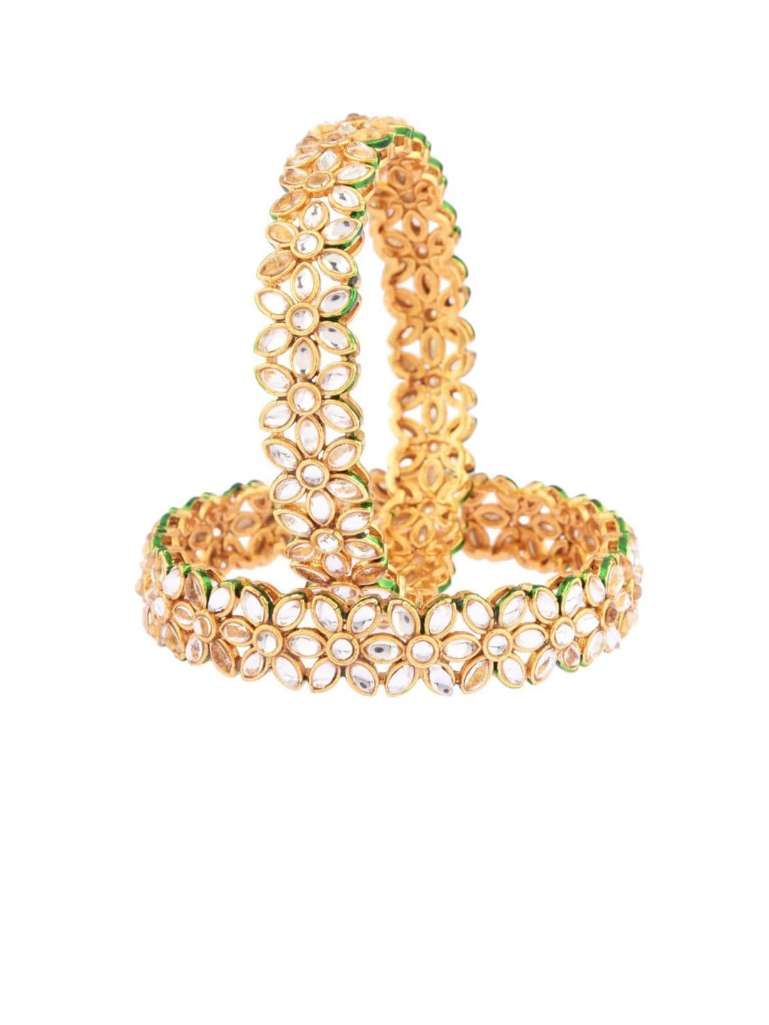 

Efulgenz Set of 2 Gold-Plated & White Crystal Studded Bangles