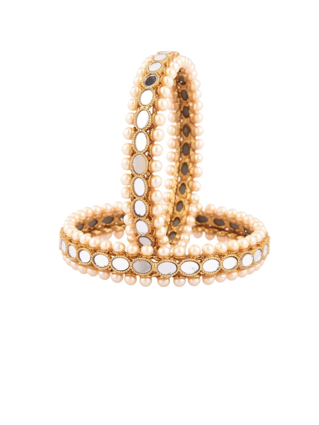 

Efulgenz Set of 2 Gold-Plated White Pearl & Mirror Studded Bangle