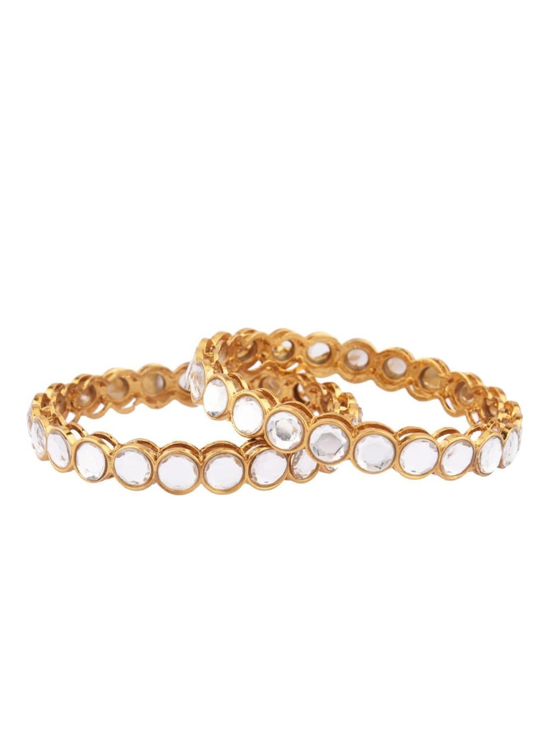 

Efulgenz Set of 2 Gold-Plated & White Stone-Studded Kada Bangle