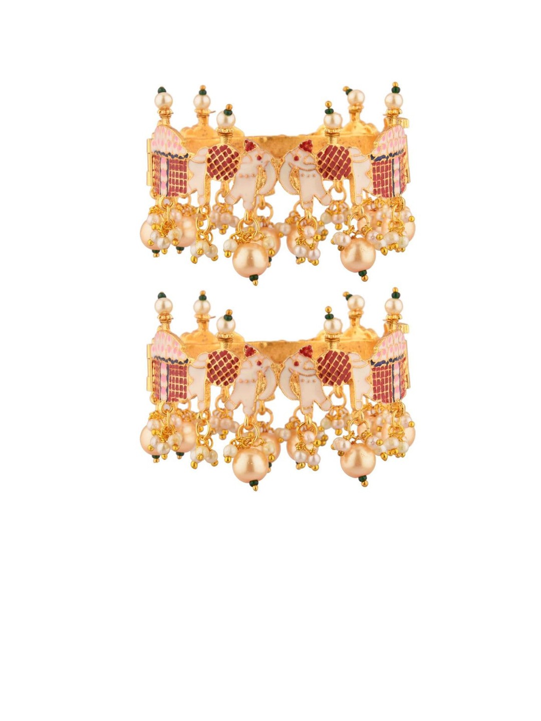 

Efulgenz Set of 2 Gold-Plated White Bead Studded Bangle