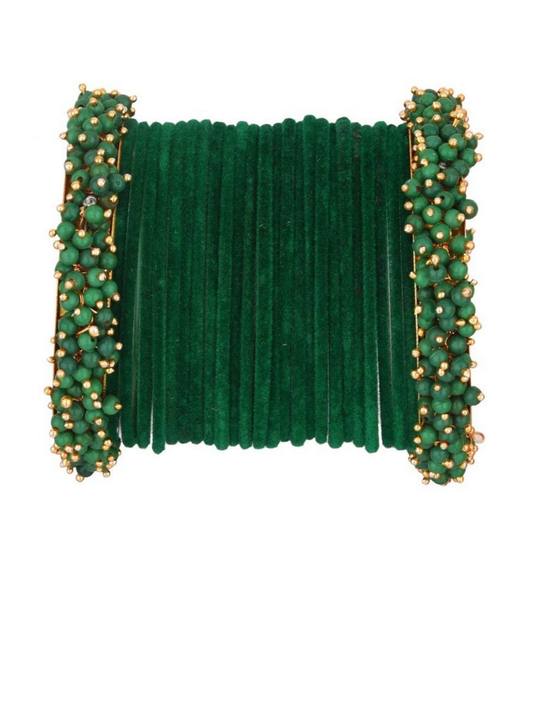 

Efulgenz Set of 26 Green Beaded Velvet Bangle