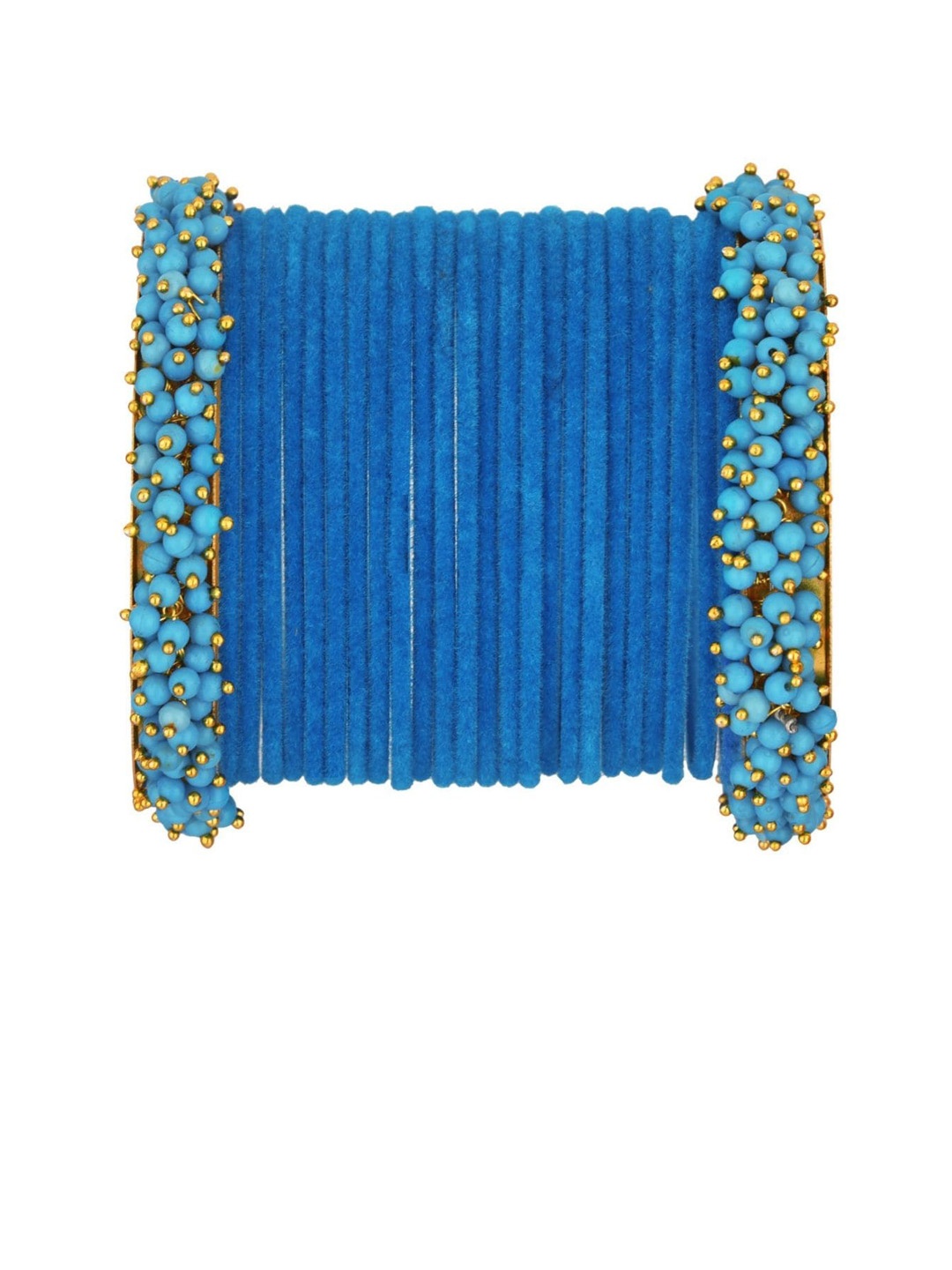 

Efulgenz Set of 26 Blue Beaded Velvet Bangle