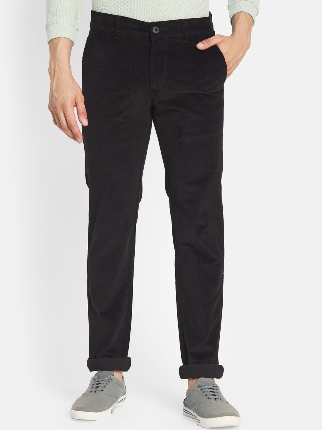 

Octave Men Black Solid Cotton Chinos Trousers