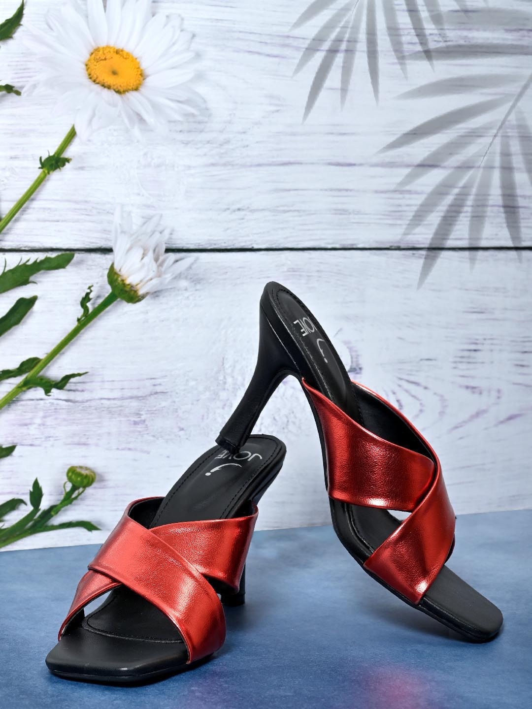 

Jove Red Party Square Toe Synthetic Slim Heels