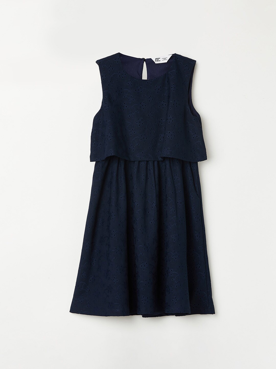

Fame Forever by Lifestyle Girls Navy Blue Self Design Pure Cotton A-Line Dress