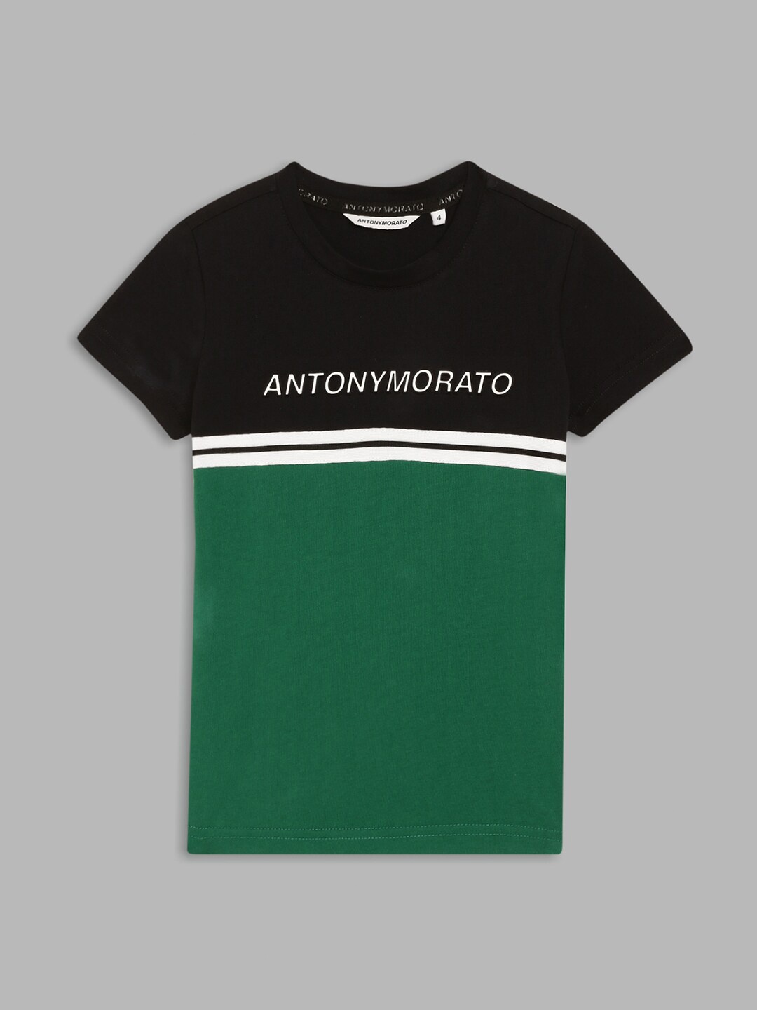 

Antony Morato Boys Navy Blue & Green Colourblocked Pure Cotton T-shirt