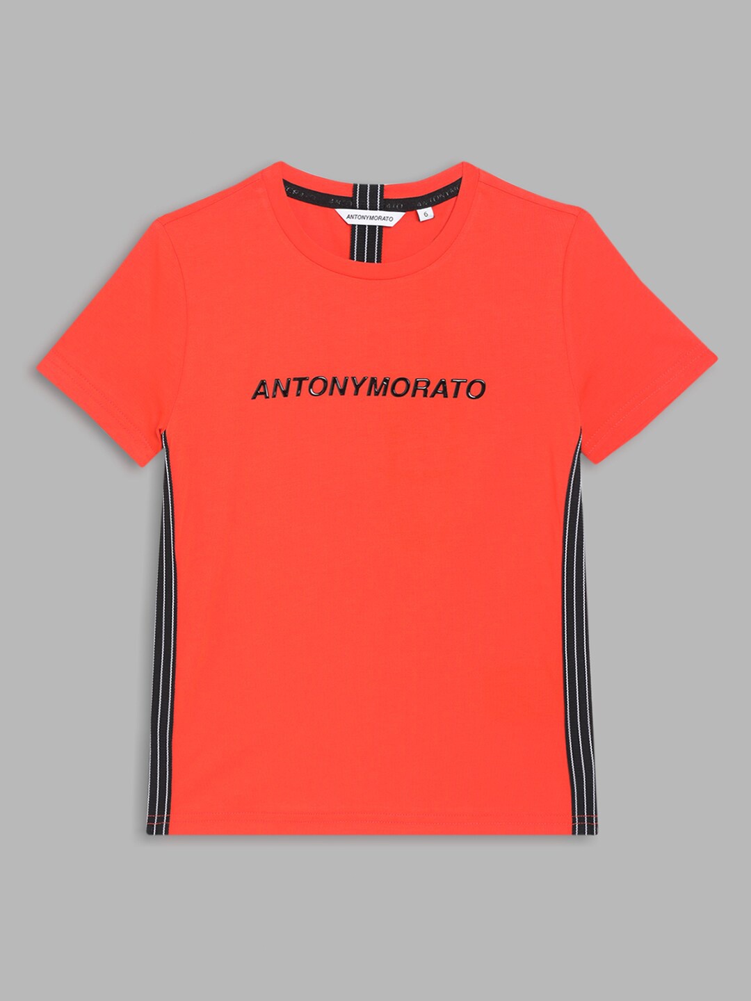 

Antony Morato Boys Orange & Navy Blue Typography Printed Pure Cotton T-shirt