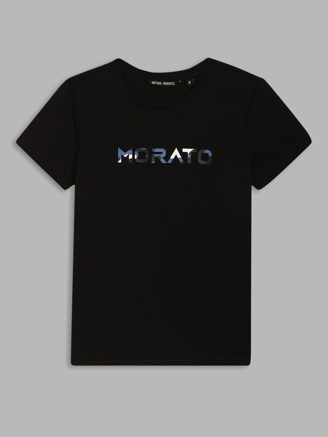 

Antony Morato Boys Black & Navy Blue Printed Applique Pure Cotton T-shirt