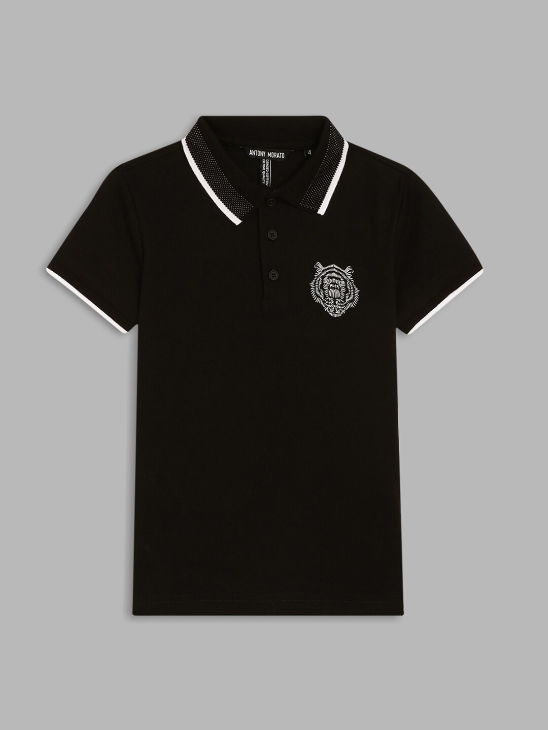 

Antony Morato Boys Black Polo Collar Applique T-shirt