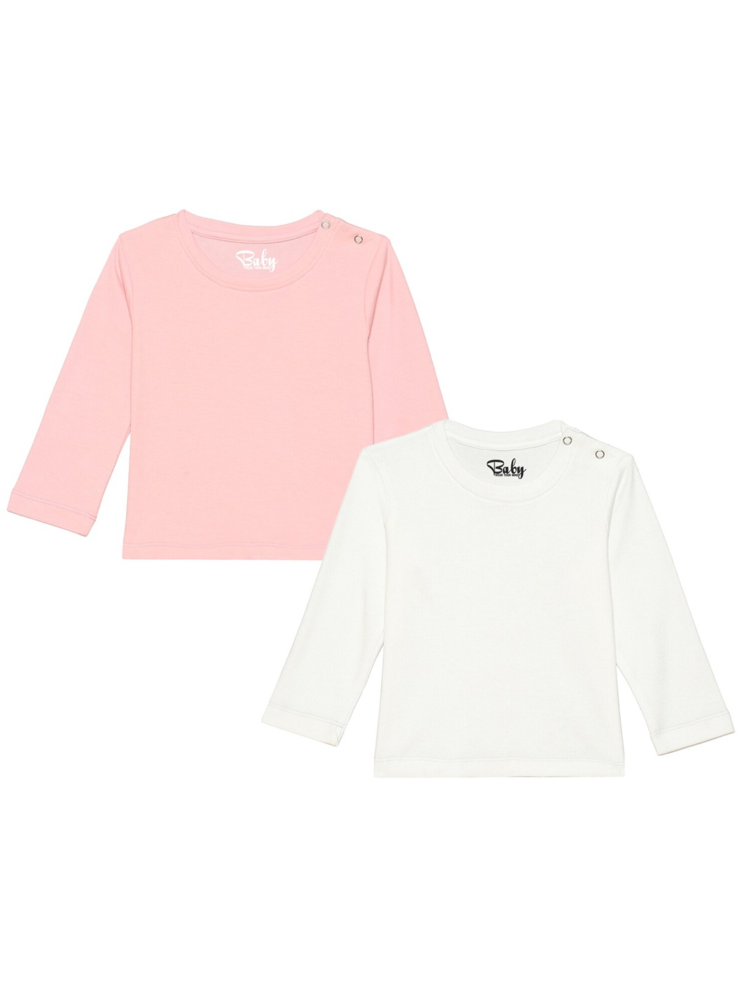 

Wear Your Mind Infants Girls Set Of 2 Pink & White Solid T-shirt