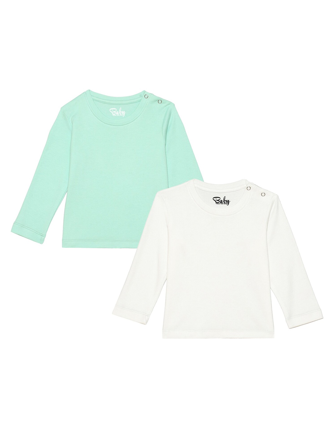 

Wear Your Mind Infants Boys Set Of 2 Green & Off White Solid T-shirt