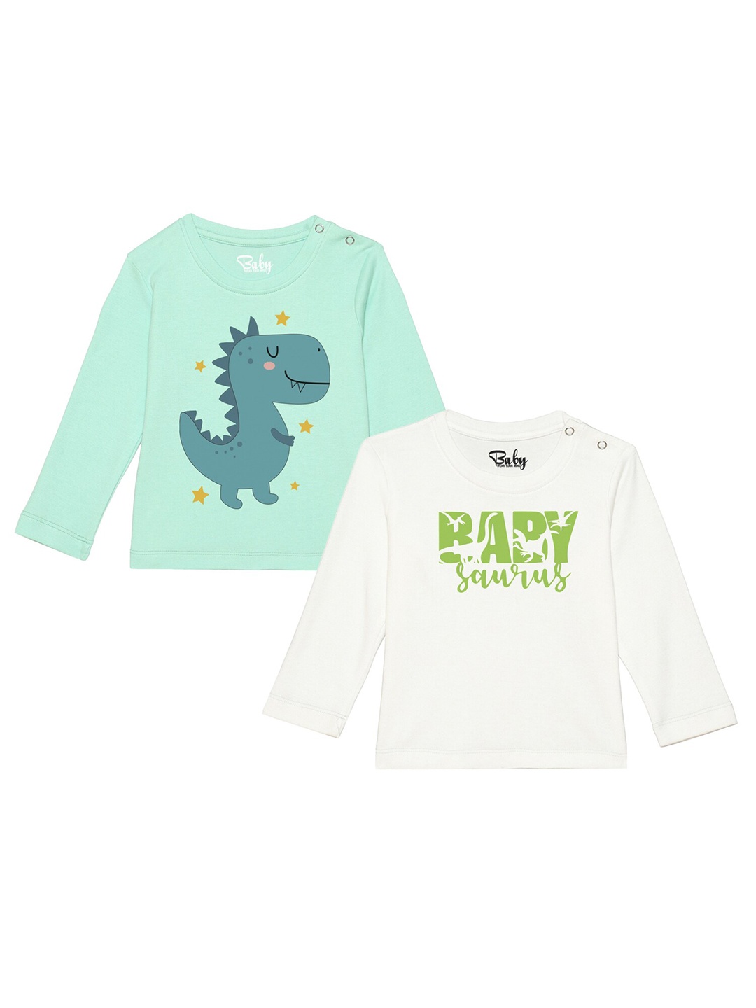

Wear Your Mind Infants Boys Set Of 2 Green & Off White Typography Printed T-shirt