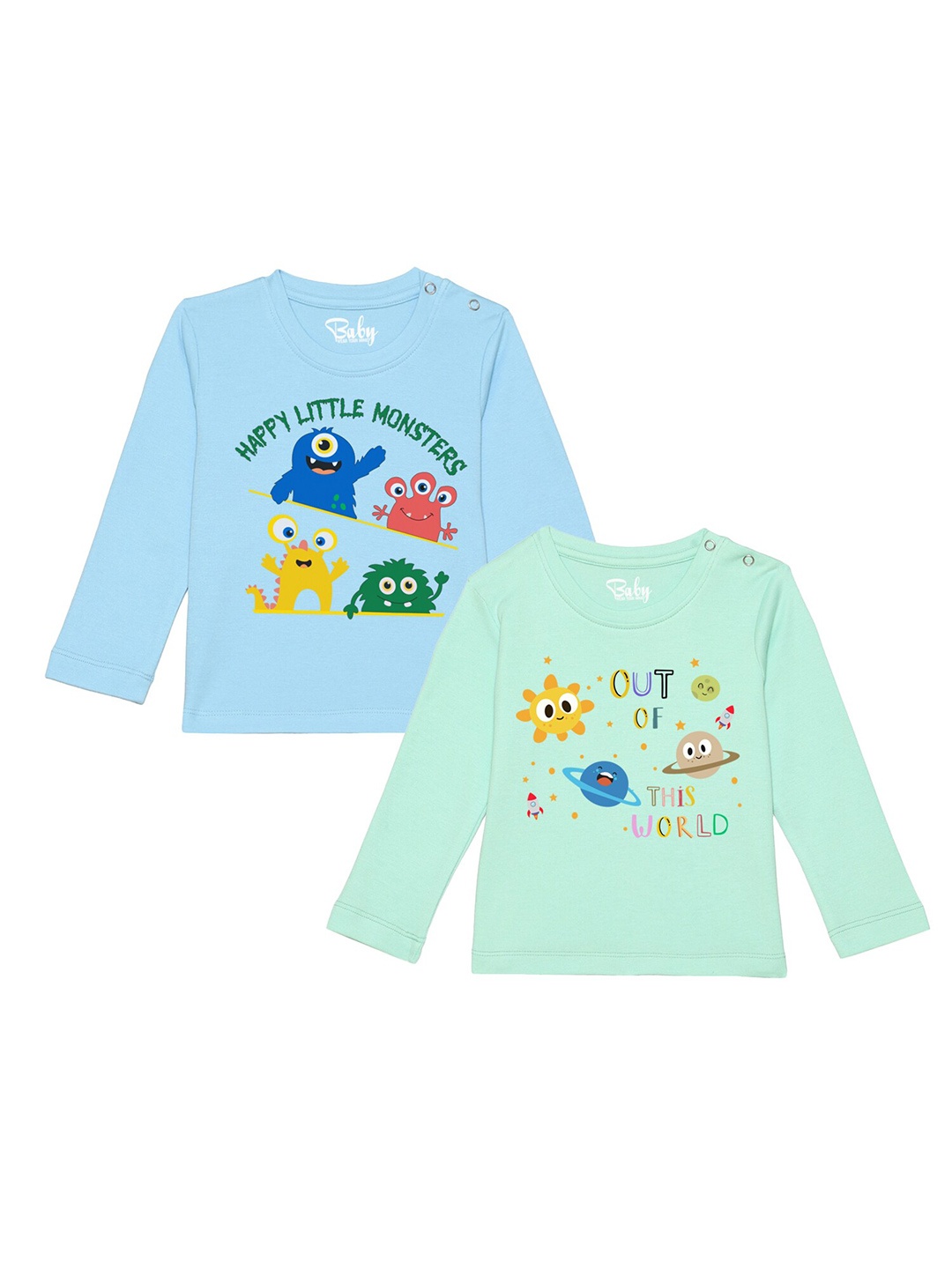 

Wear Your Mind Infants Boys Set Of 2 Blue & Sea Green Printed Cotton T-shirt