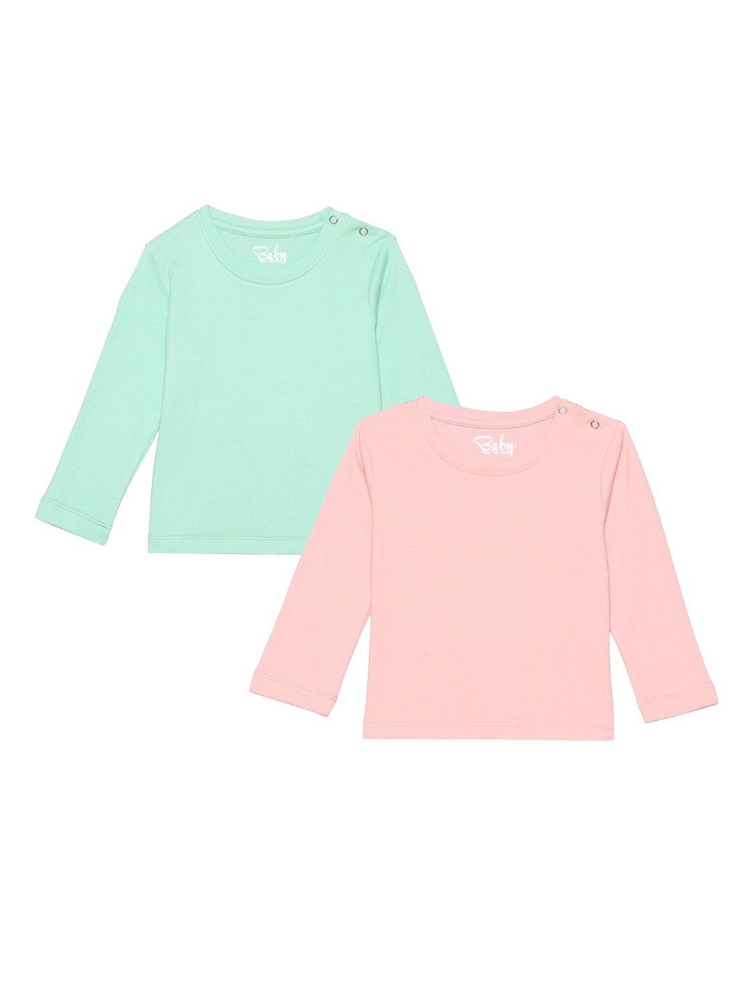 

Wear Your Mind Infants Girls Set Of 2 Green & Pink Solid T-shirt