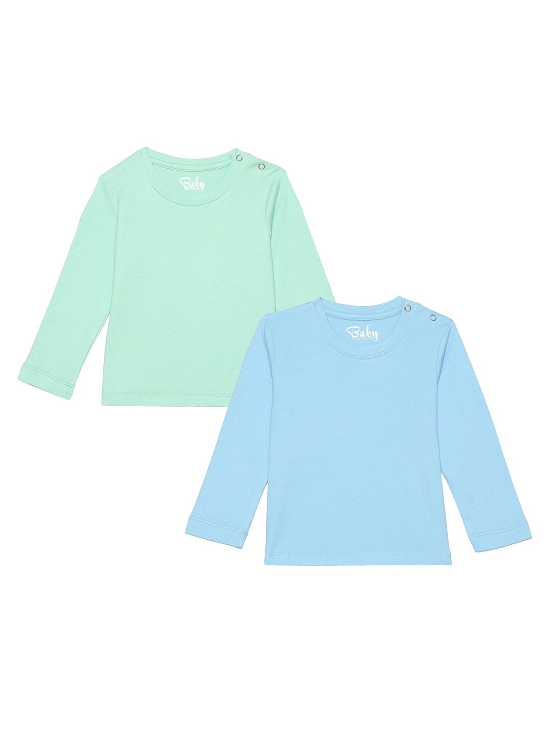 

Wear Your Mind Infants Boys Set Of 2 Green & Blue Solid Cotton T-shirt