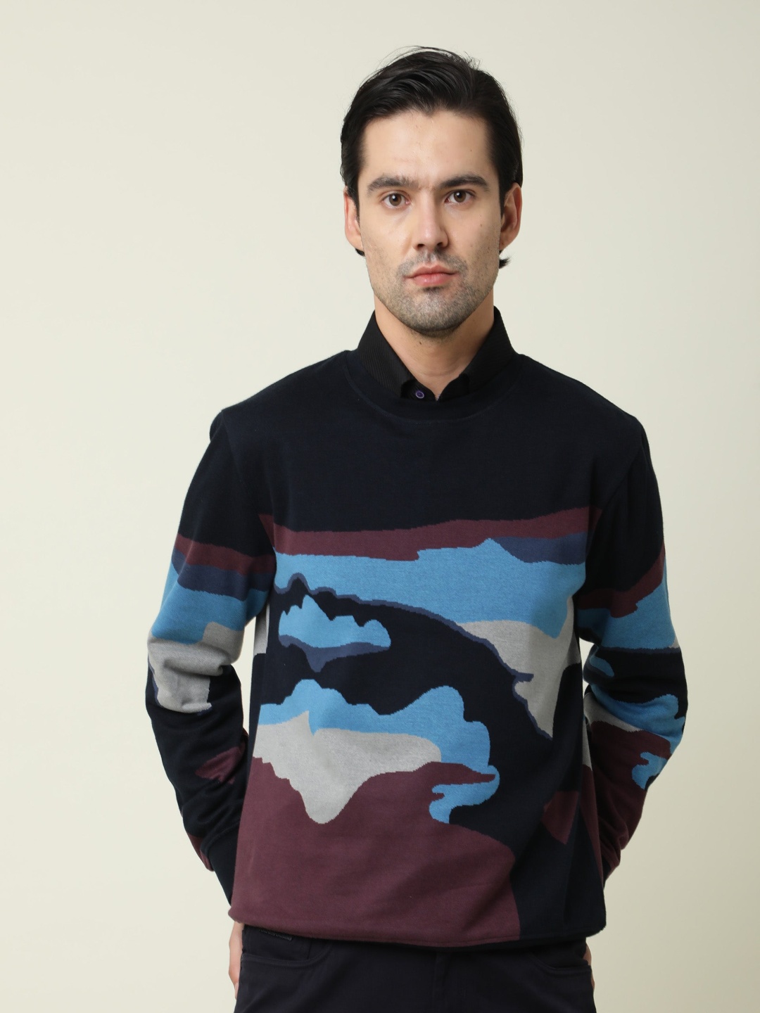 

RARE RABBIT Men Hill Slim Fit Printed Sweatshirt, Navy blue