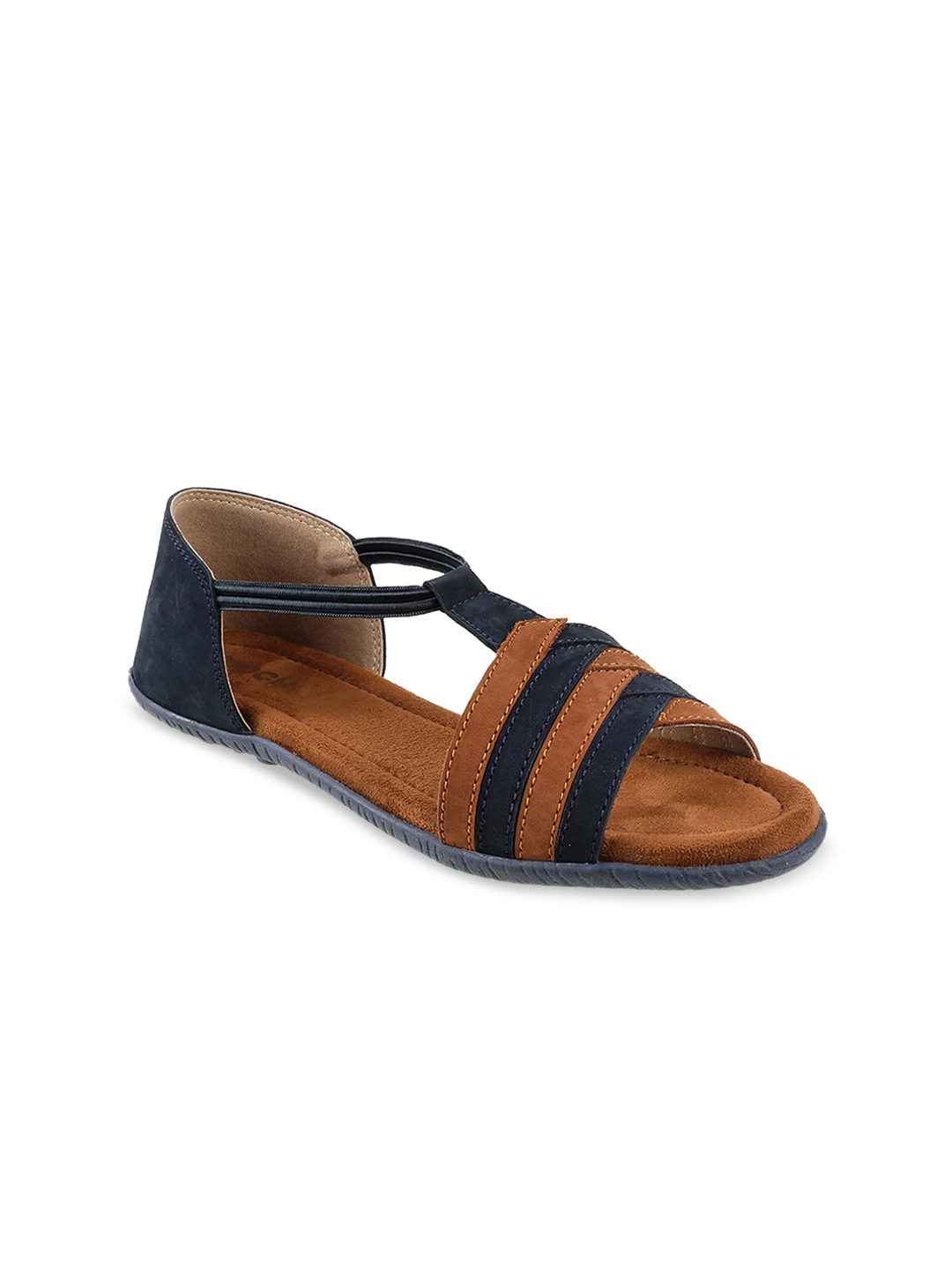 

Mochi Women Blue & Brown Striped Synthetic Open Toe Flats