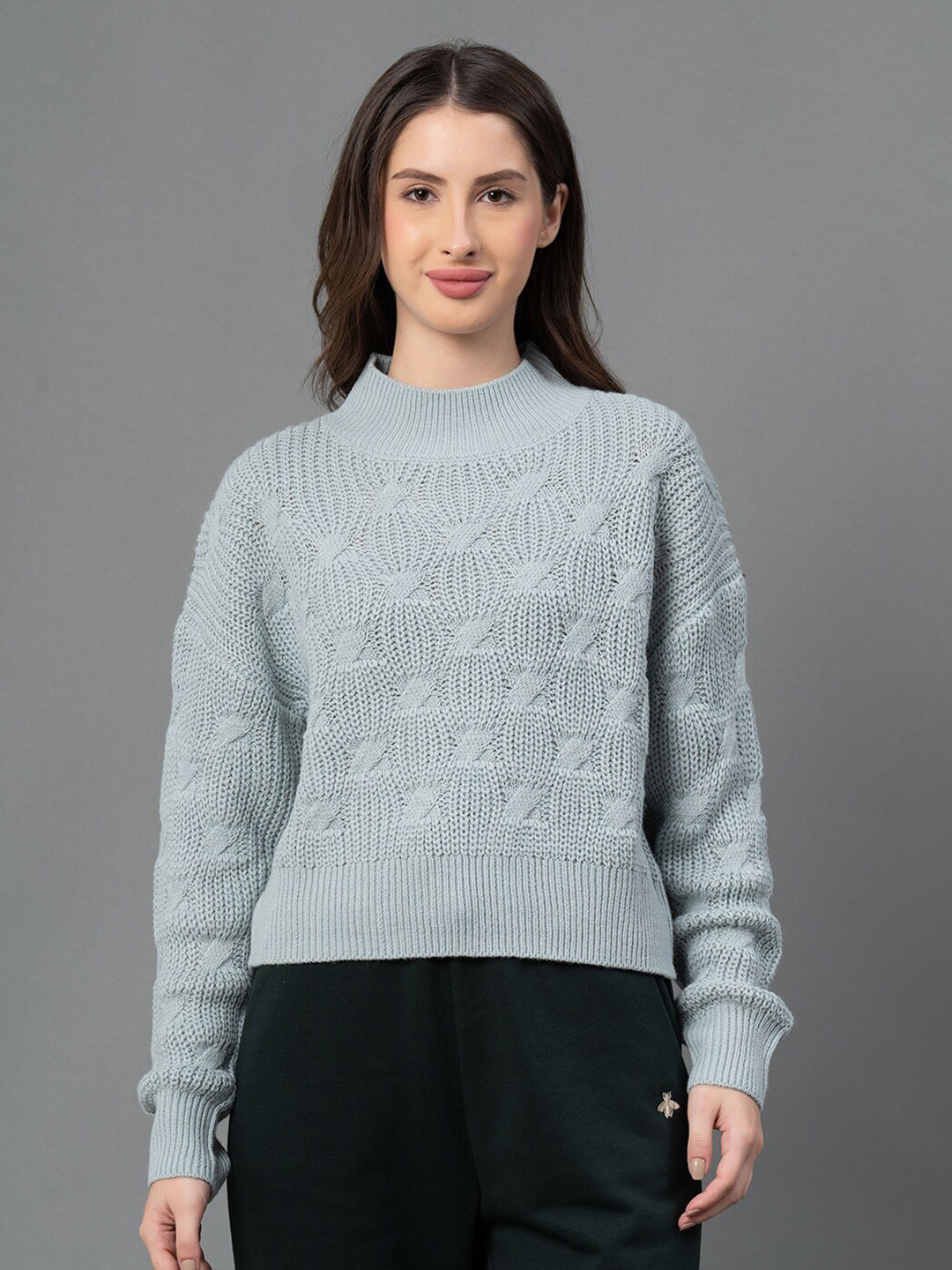 

Mode by Red Tape Women Self Design Sweater, Green