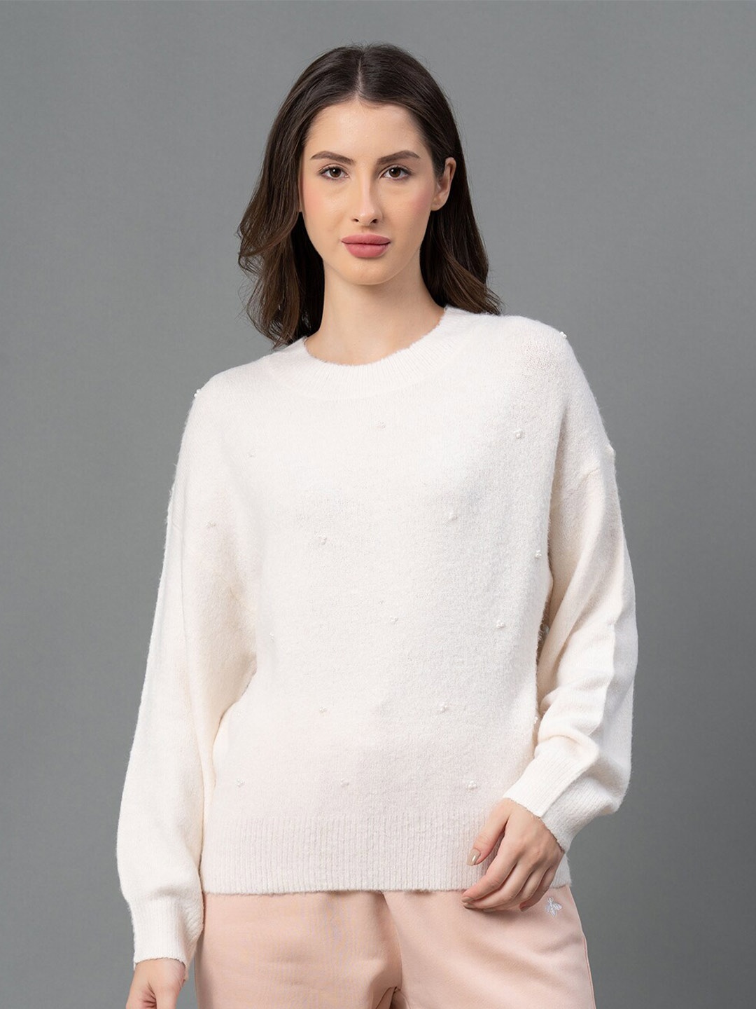 

Mode by Red Tape Women Off White Embroidered Sweater