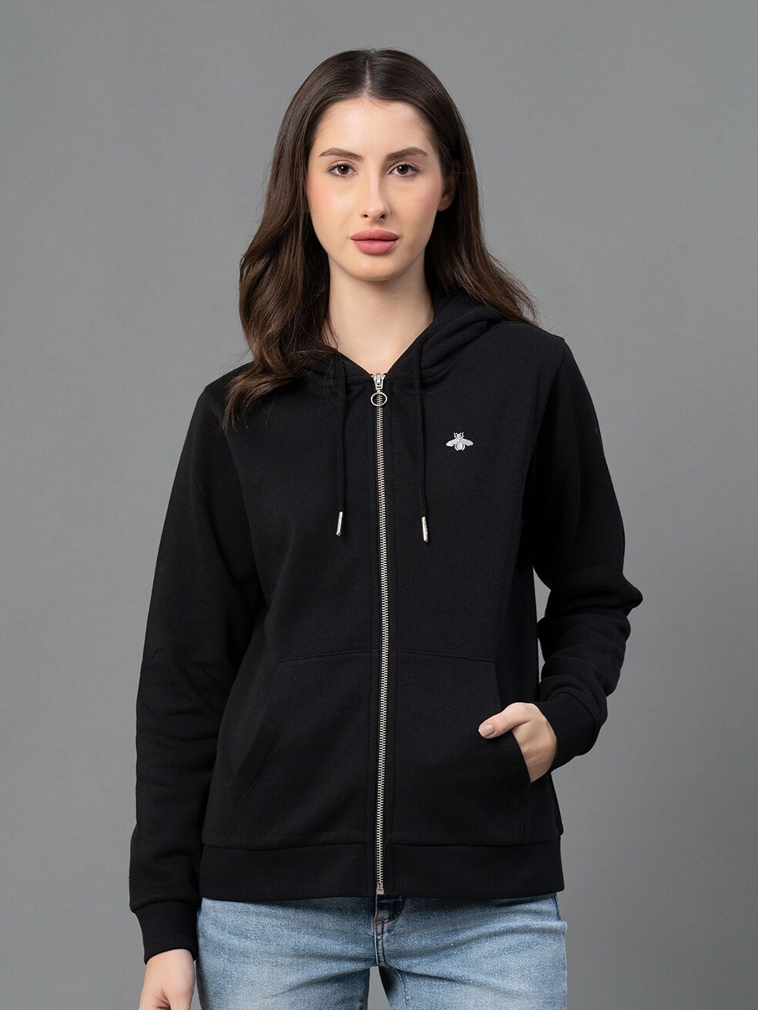 

Mode by Red Tape Women Black Hooded Sweatshirt