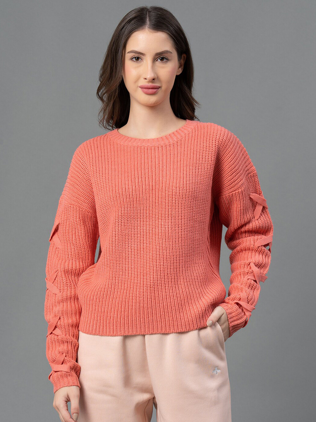 

Mode by Red Tape Women Pink Pullover Sweater