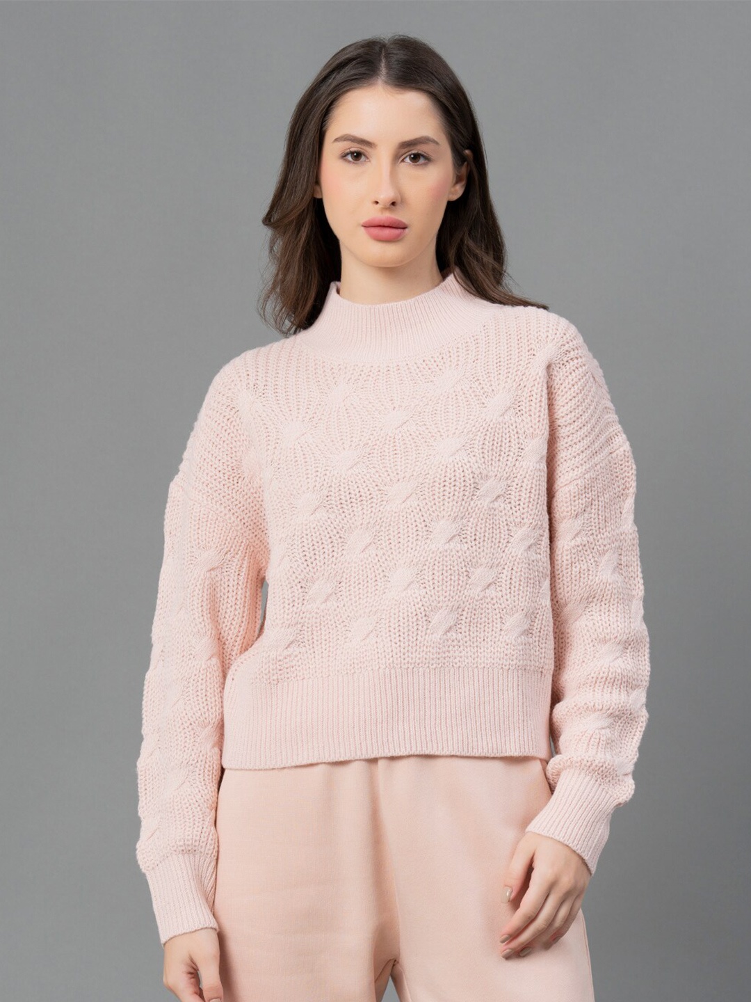 

Mode by Red Tape Women Peach-Coloured Solid Pullover